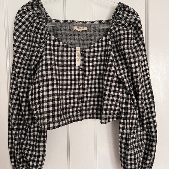 NWT Madewell Puffed-Sleeve Gingham Cropped Top - Picture 4 of 5